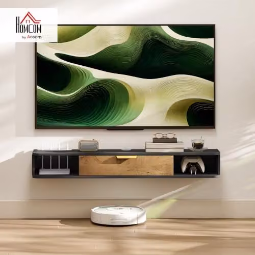 HOMCOM Modern Wall Mounted Floating TV Stand Cabinet in Grey and Black, W: 120 cm, D: 24 cm, H: 16 cm – 2