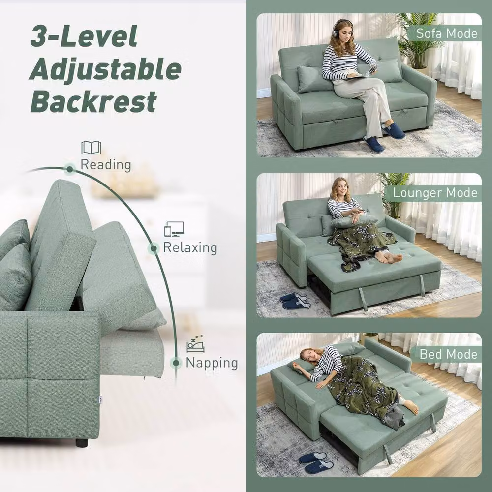 STILVORA Green 2 Seater Fabric Sofa Bed with Pull Out Drawer and Adjustable Headrest – 4