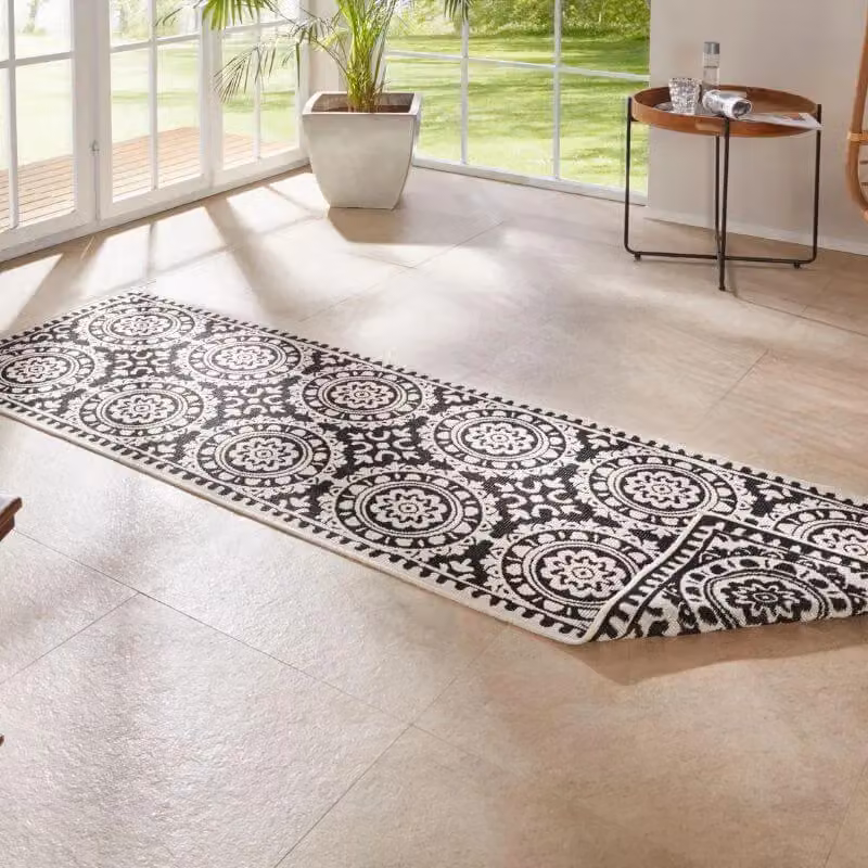 THE RUGS Jardin Reversible Indoor-Outdoor Polypropylene Runner in Black, Blue, Grey or Yellow, W: 80 cm, L: 250 cm – 3