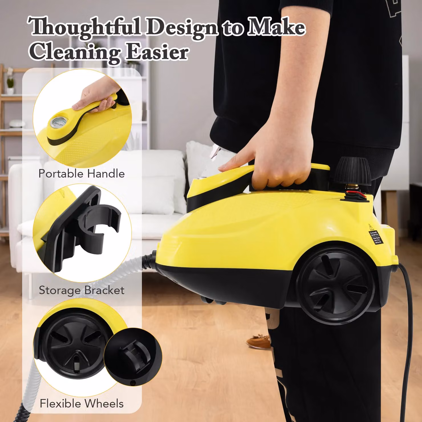 Costway Handheld Steam Cleaner with 1.8L Water Tank, 2000W, Yellow – 9