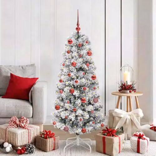 vidaXL Artificial Hinged Christmas Tree in Green and White, 150 cm – 2