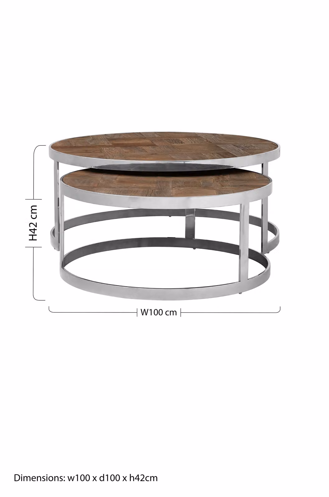 Orsina Silver Finish Nest of 2 Round Wooden Side Tables in Brown – 3