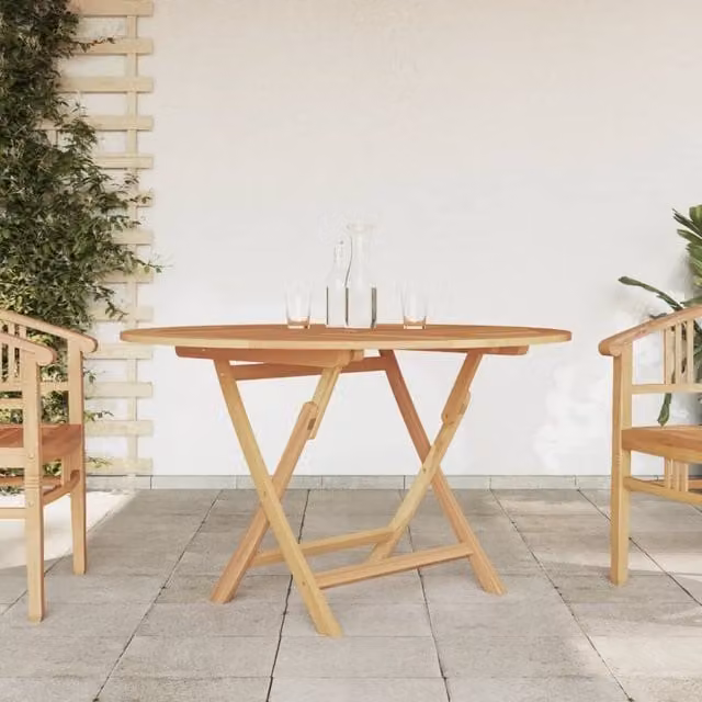 Berkfield Home Folding Garden Table in Brown Solid Teak Wood, Diameter: 120 cm, Height: 75 cm – 1