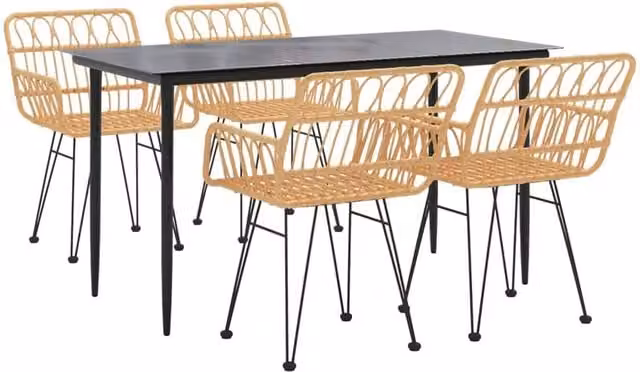 Berkfield Home Beautiful 5 Piece Poly Rattan Garden Dining Set in Tan and Beige