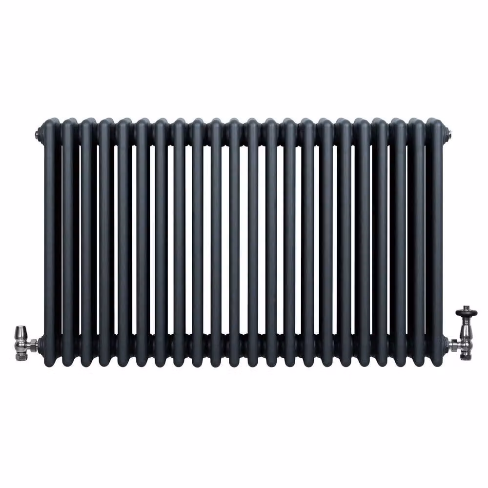 Monstershop Traditional 4 Column Steel Radiator and Valves, Anthracite Grey, W: 60 cm, H: 101 cm – 2