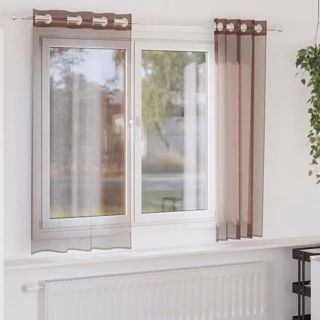 Berkfield Home Brown Transparent Voile Fabric Panel Curtains with Eyelets, W: 140 cm, H: 175 cm, 2 Pack – 1
