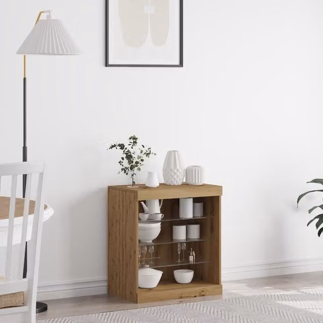 Berkfield Home Artisan Oak Sideboard with Integrated LED Lights in Brown, W/D/H: 60.5 x 37 x 67 cm