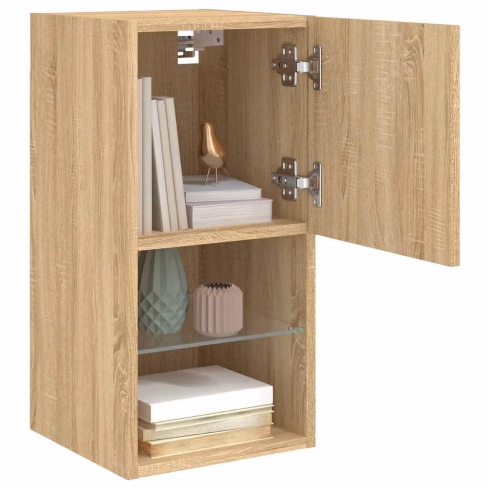 Berkfield Home Set of 2 TV Cabinets with LED Lights in Light Oak, W/D/H: 60 x 30.5 x 30 cm – 4