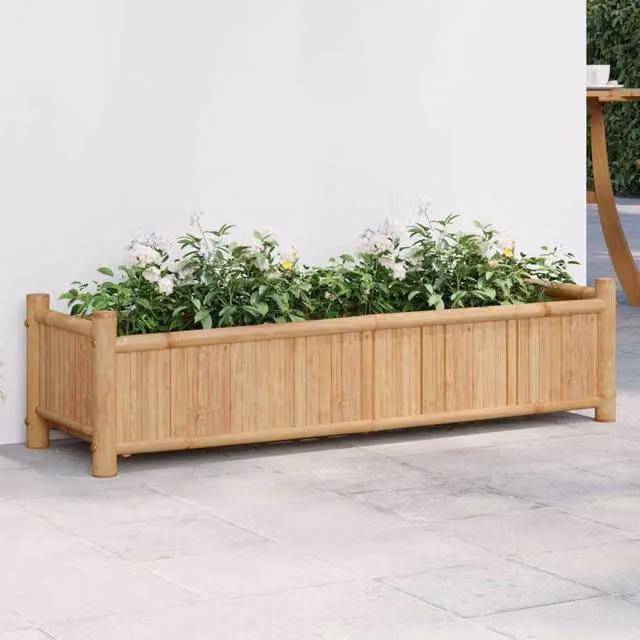 Berkfield Home Brown Bamboo Planter Tub, W: 100 cm, D: 30 cm, H: 25 cm