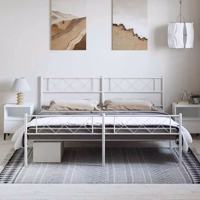Berkfield Home Metal Bed Frame with Headboard and Footboard in White W/D/H: 187 x 90 x 187 cm – 1