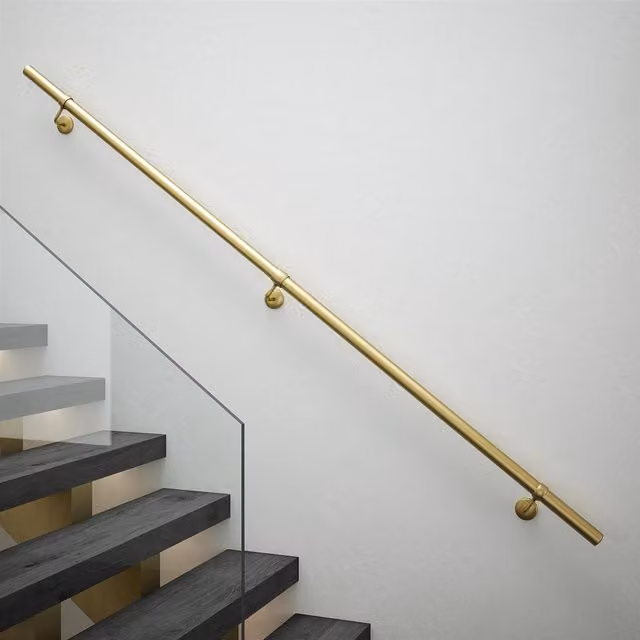 Rothley Satin Brass Stair Hand Rail Kit, 2.4m, Gold/Brass