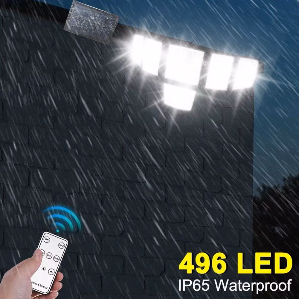 FLAVORA 6-Head Solar LED Floodlight with 496 LEDs and PIR Motion Sensor in Black – 4