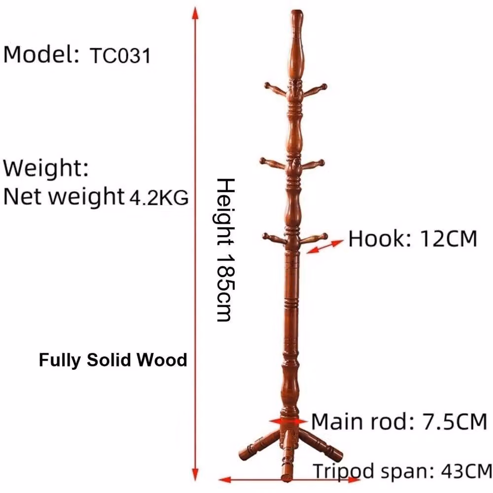 Havendro Solid Wood Coat Stand Tree with 9 Hooks in Brown – 3
