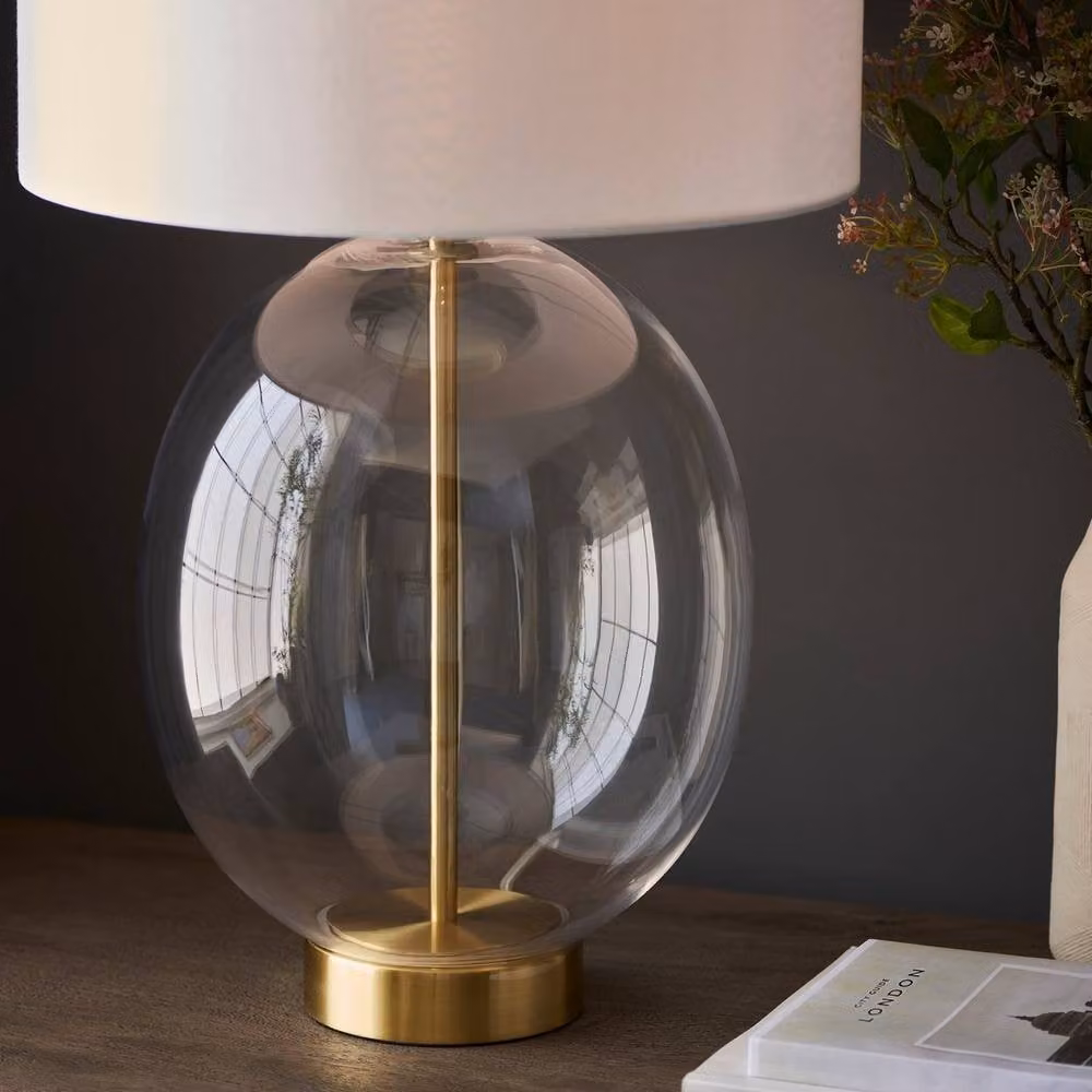 Netlighting Kelda Oval Table Lamp with Gold Brass Base and White Fabric Shade, E27 – 3