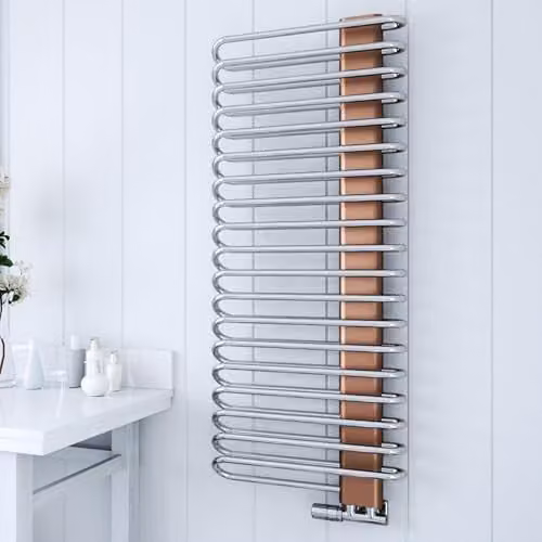 Terma Towel Rail in Nickel Gloss and Copper, H 120 cm x W 50 cm