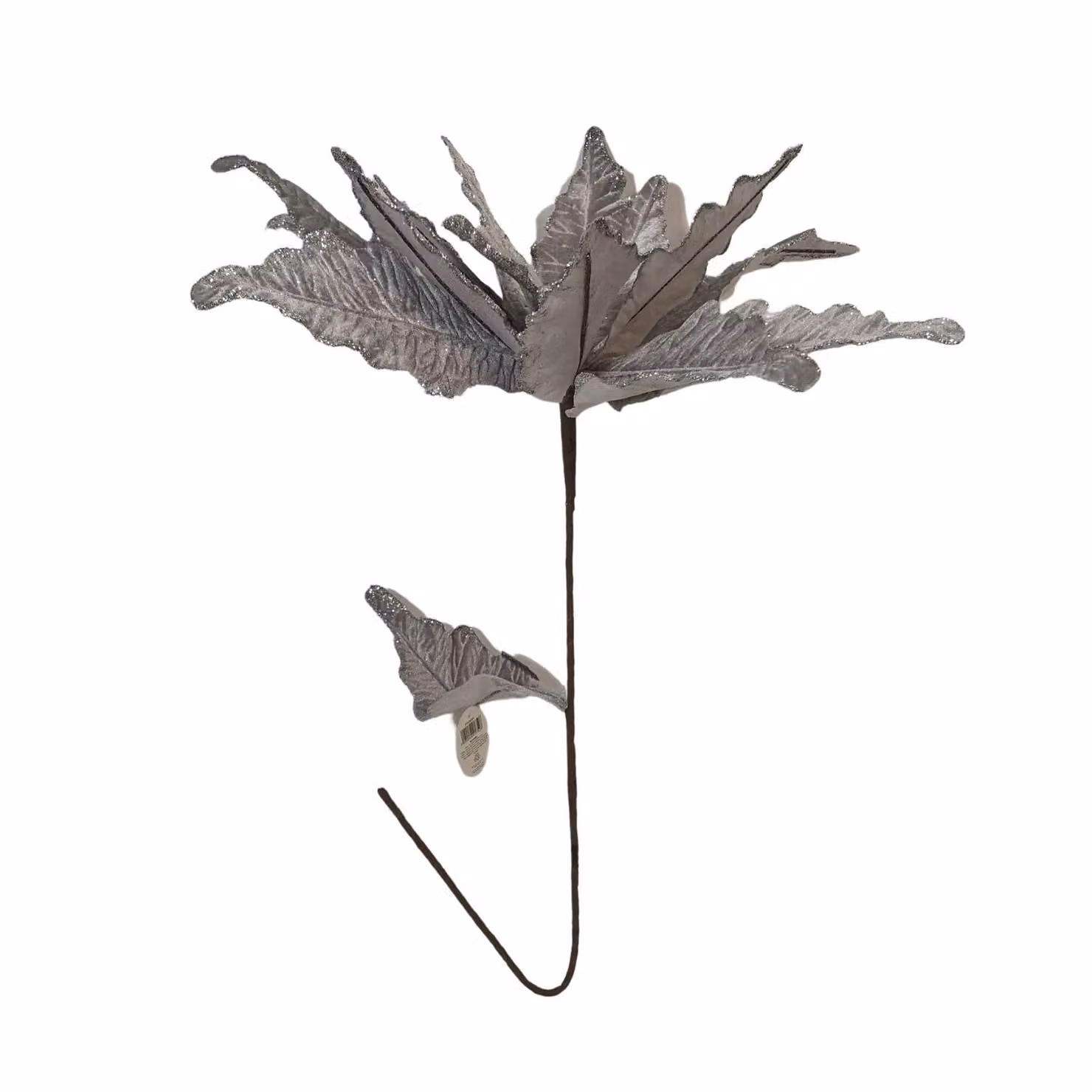 Samuel Alexander Silver Velvet Poinsettia Stem Christmas Decoration with 2 Flowers, Height: 68 cm – 2