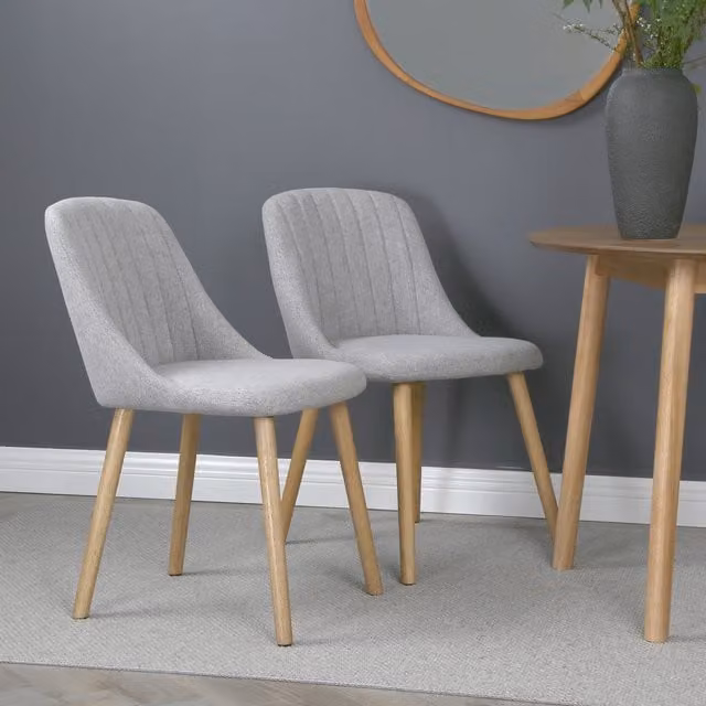 Home Garden Direct Emilia Dining Chairs with Upholstered Fabric and Rubberwood Frame in Grey, Beige or Green