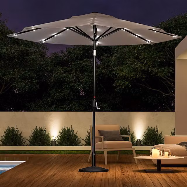 Livingandhome Modern Cantilever Garden Parasol with Integrated Lighting in Light Grey