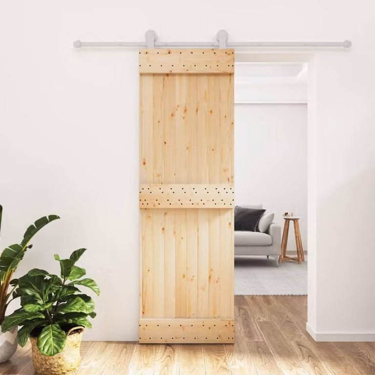 Berkfield Home Modern Sliding Door with Hardware Set, Solid Wood and Steel, Brown, W: 70 cm, H: 210 cm