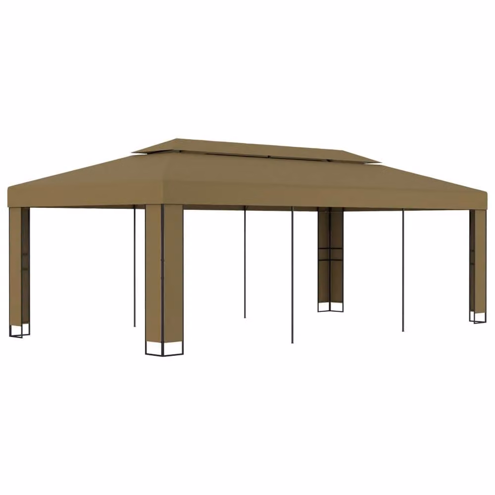 Berkfield Home Double Roof Gazebo in Beige, W: 6 m, D: 3 m, H: 2.73 m – 2