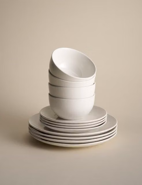 M&S 12 Piece White Porcelain Everyday Dinner Set