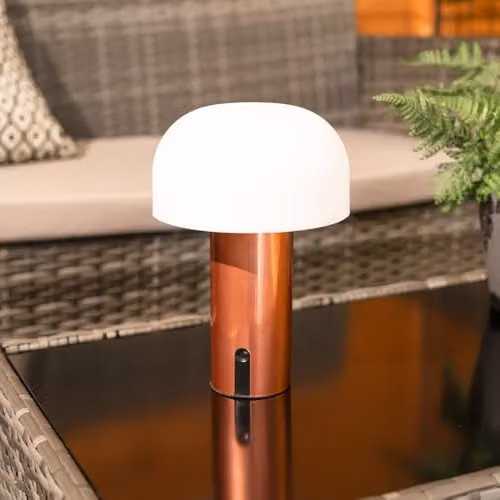 ValueLights Copper Mushroom Touch Table Lamp, Rechargeable LED Cordless Dimmer Light for Indoor and Outdoor Use – 2