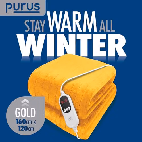 Purus Deluxe Electric Heated Throw Gold Fleece W/D/H: 160 x 120 x 1 cm – 7