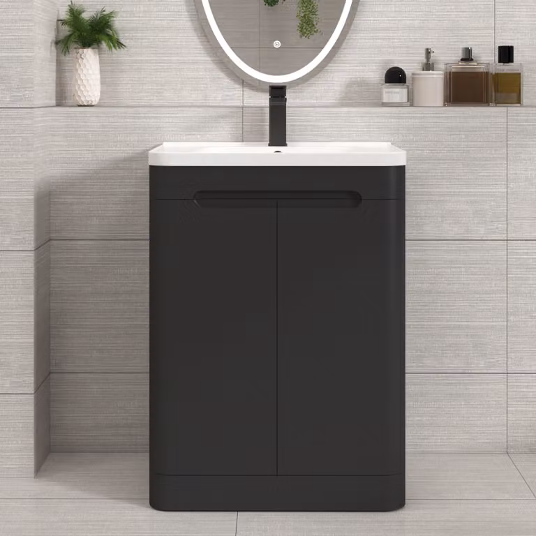 Royal Bathrooms Venice Matt Nocturne Black 2 Door Floor Standing Vanity Unit with Ceramic Basin