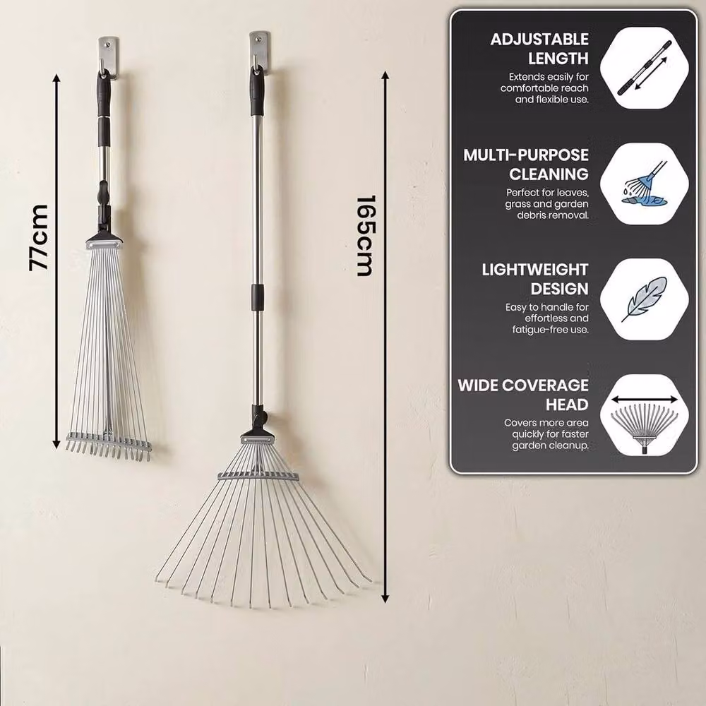 SPETLEK 25 Tine Extendable Garden Rake with Adjustable Tines in Silver – 2
