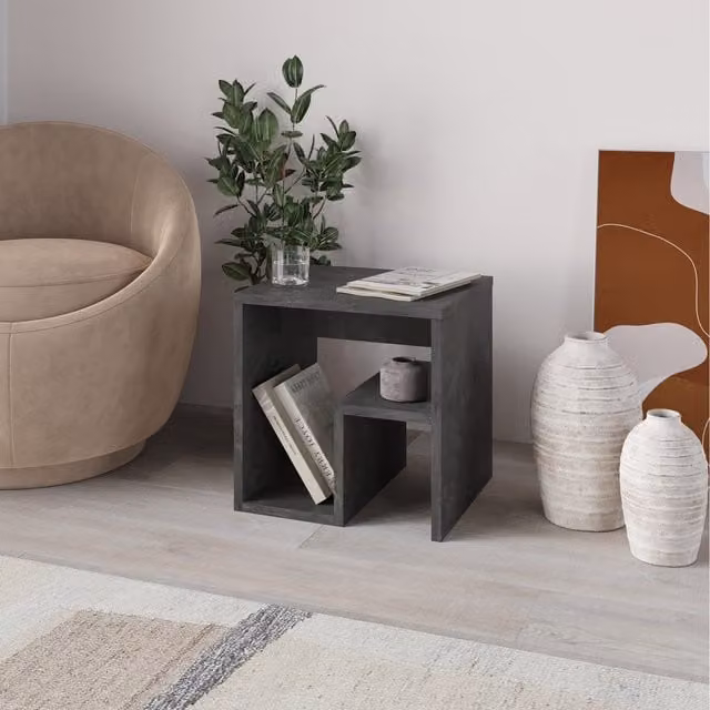 Decortie Bon Modern Square Side Table in Grey