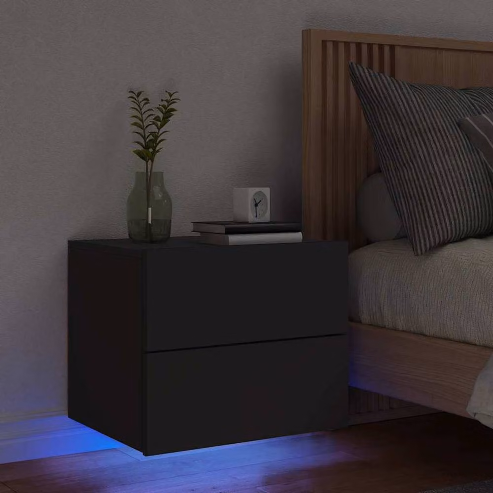Berkfield Home Wall-mounted Bedside Cabinet with Integrated LED Lights in Matt Black – 2