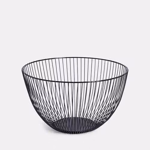 OHS Round Black Metal Wire Fruit Basket and Serving Bowl