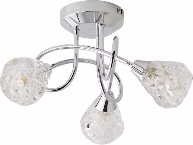 ValueLights Astley 3 Way Polished Chrome Flush Ceiling Light with Clear Glass Diamond Shaped Shades and Bulbs Included – 1