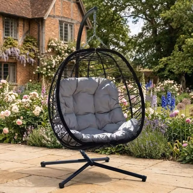 Rosewood & Stone Home Calke Single Egg Chair in Light Grey and Black