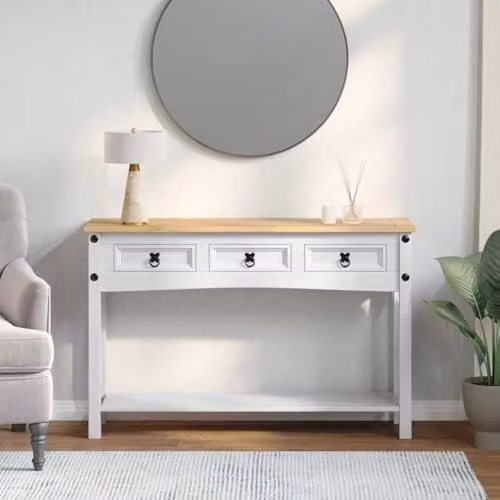 vidaXL Corona End Table in White Solid Pine Wood, W/D/H: 114 x 34.5 x 73 cm – 2