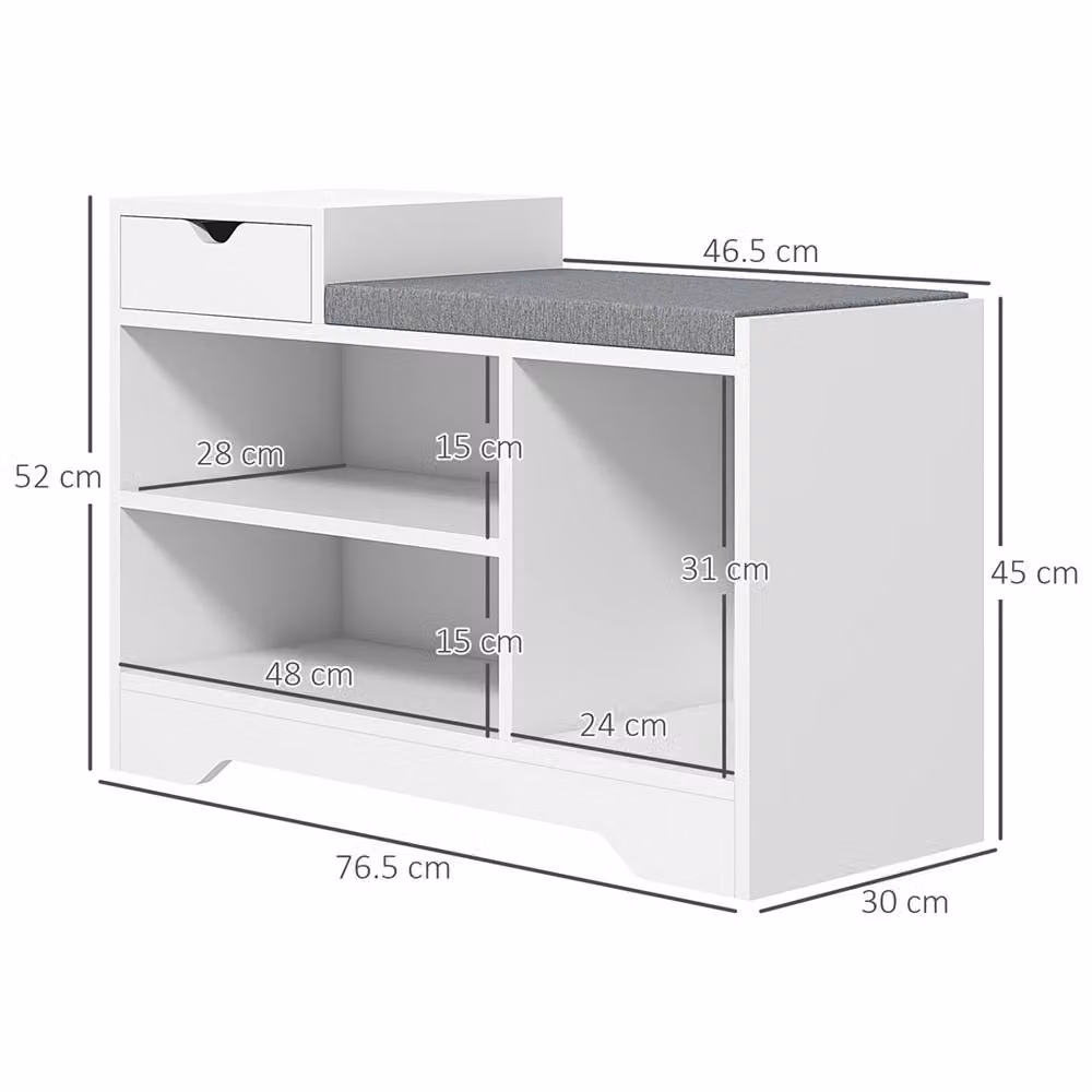EONLION White Shoe Bench with Drawer and Shelves, Width: 50 cm – 2