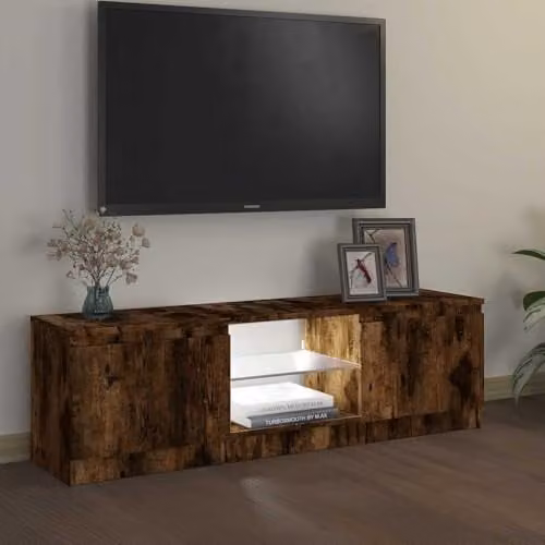 vidaXL Modern Oak TV Cabinet with Integrated LED Lighting, Brown, W: 120 cm, D: 30 cm, H: 36 cm – 1