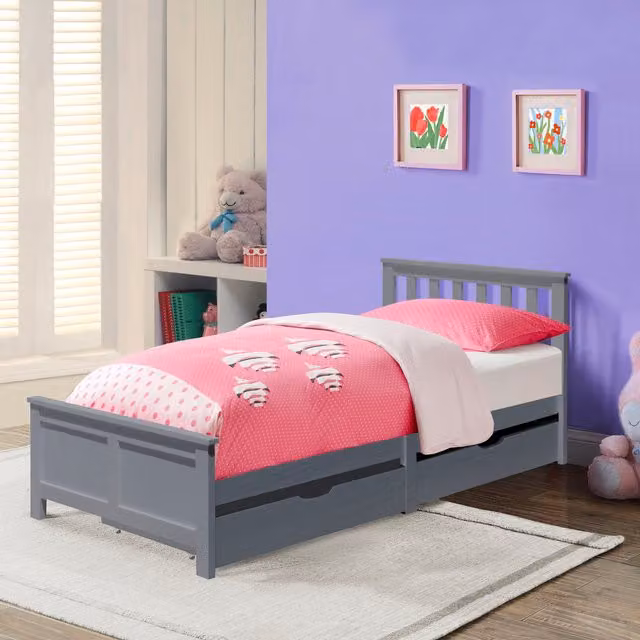 Comfy Living Modern Solid Wood 3ft Bedframe with 2 Pull Out Drawers, Grey and White, W/D/H: 90 x 190 cm