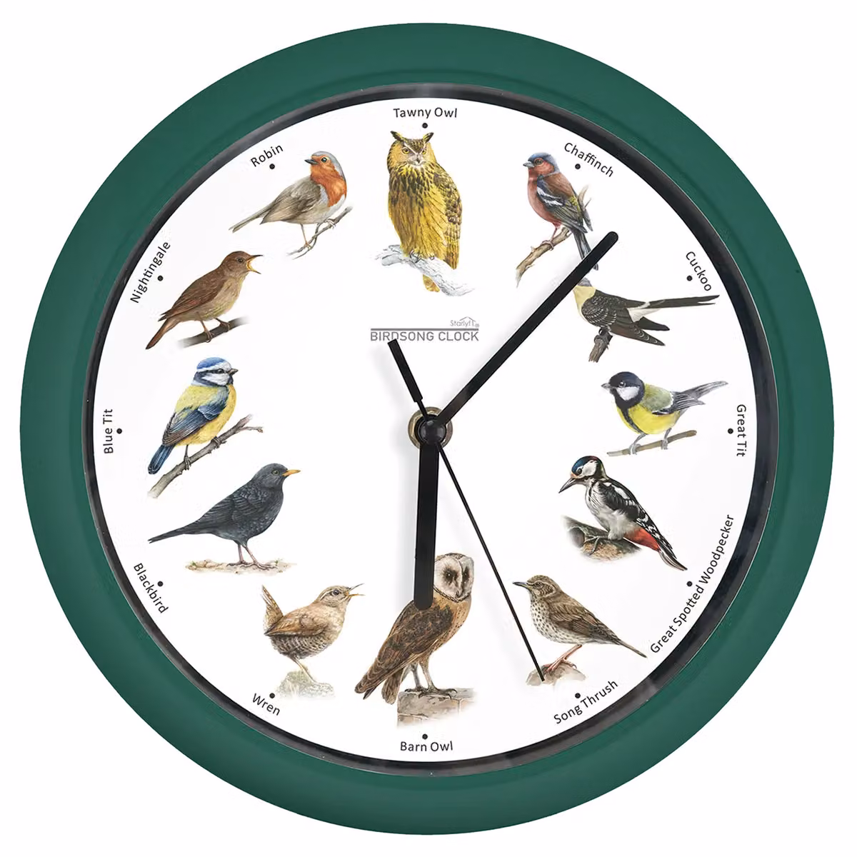 JML Classic Round Analog Bird Song Wall Clock in White and Green – 2