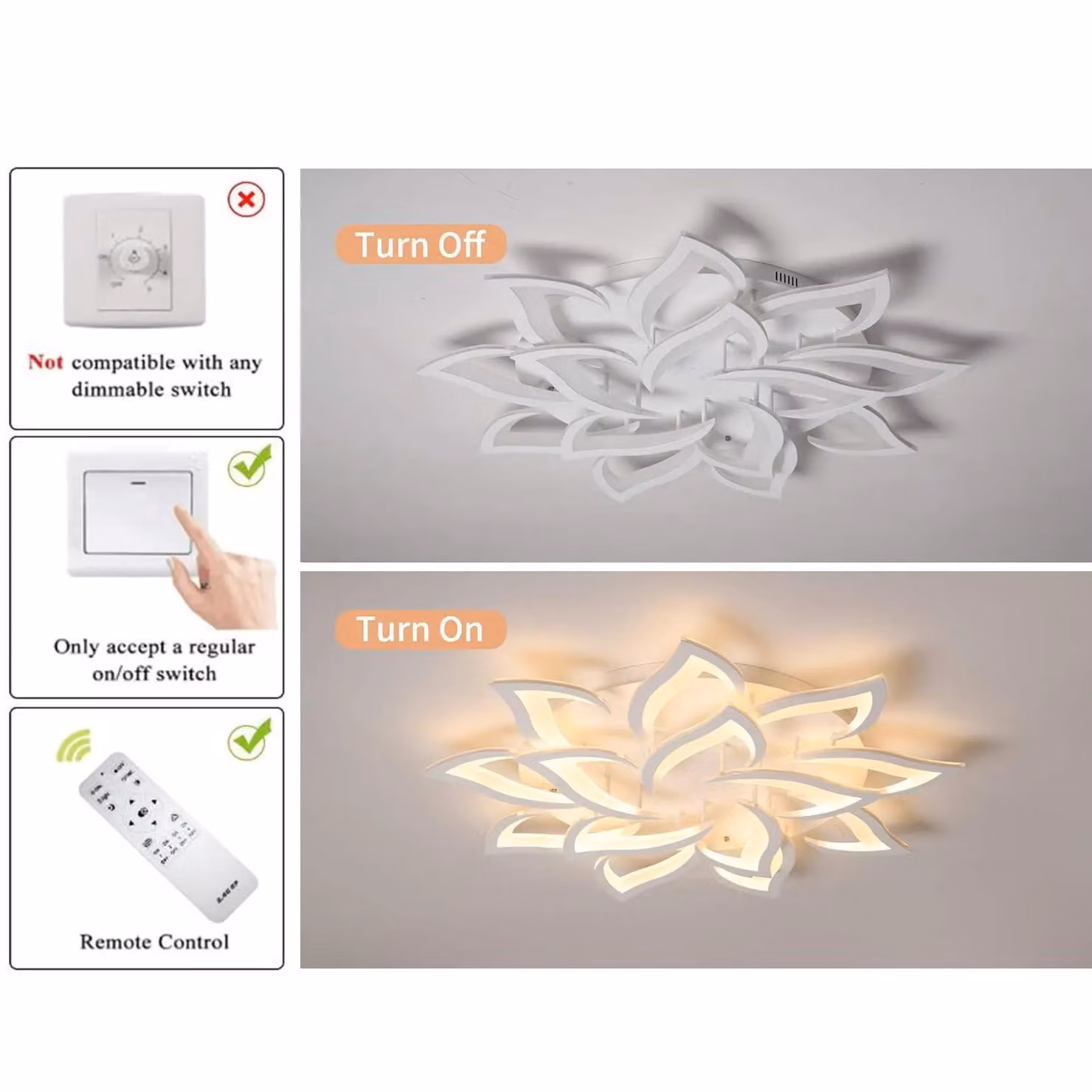 Garwarm Dimmable LED Flush Mount Ceiling Light with Remote Control in White – 3