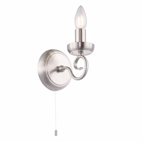 Happy Homewares Vintage Silver Wall Light Fitting with Pull Chain, W/D/H: 17 x 14 x 12 cm
