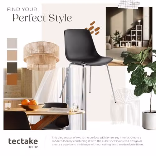 tectake Set of 2 Classic Dining Chairs with Ergonomic Plastic Seats and Chrome-Plated Steel Legs in Black – 5
