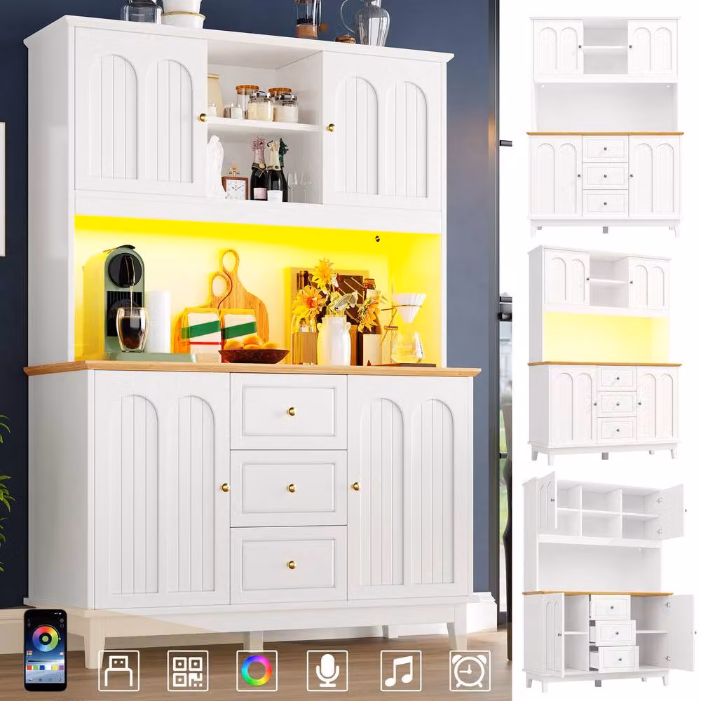 Matteo White Modern Tall Pantry Cabinet with LED Lighting, Internal Drawers and Shelves, Height: 180 cm – 2