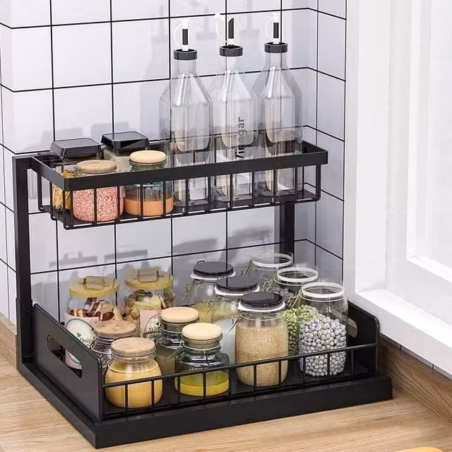 EONLION Under Sink Shelf Organiser Basket in Black, Width: 100 cm