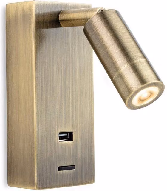 Netlighting Clifton Adjustable LED Wall Reading Light with USB Port in Antique Brass Gold