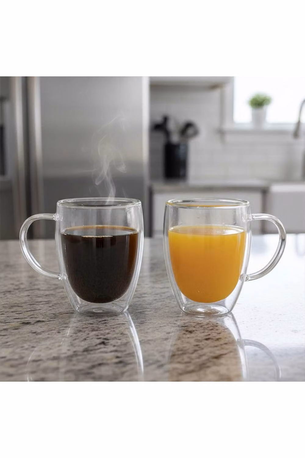 Living and Home 2-Pack Double Walled Borosilicate Glass Coffee Cups with Handle, 350 ml, Clear – 2