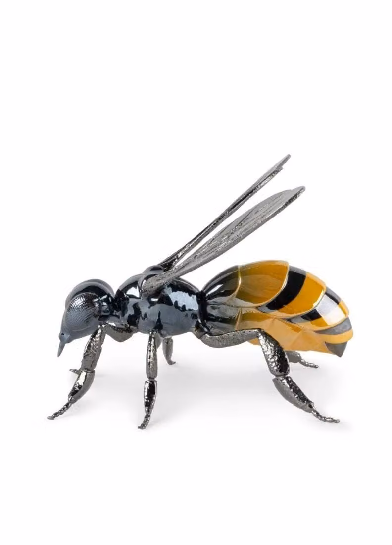 Lladró Bee Porcelain Sculpture in Black and Yellow