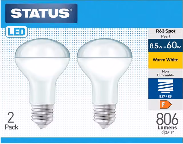 Status Pack of 2 Warm White R63 LED Spot Lightbulbs, 8.5W