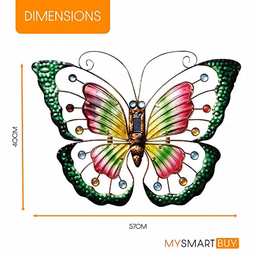 mysmartbuy Butterfly Solar Powered Light Decoration, Multicoloured Metal and Glass Outdoor Garden Hanging Ornament, H: 40 cm, W: 57 cm – 6