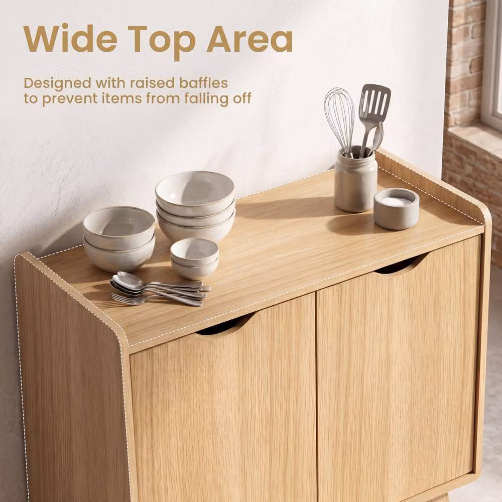 Gymax Modern 2-Door Wood Buffet Sideboard Storage Cabinet in Natural Brown – 3